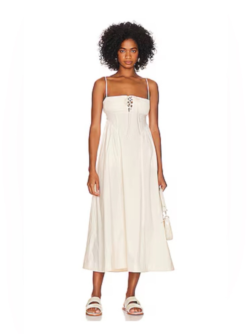 Free People Ivory Fifi Smocked Adjustable Straps Corset Inspired Midi Dress